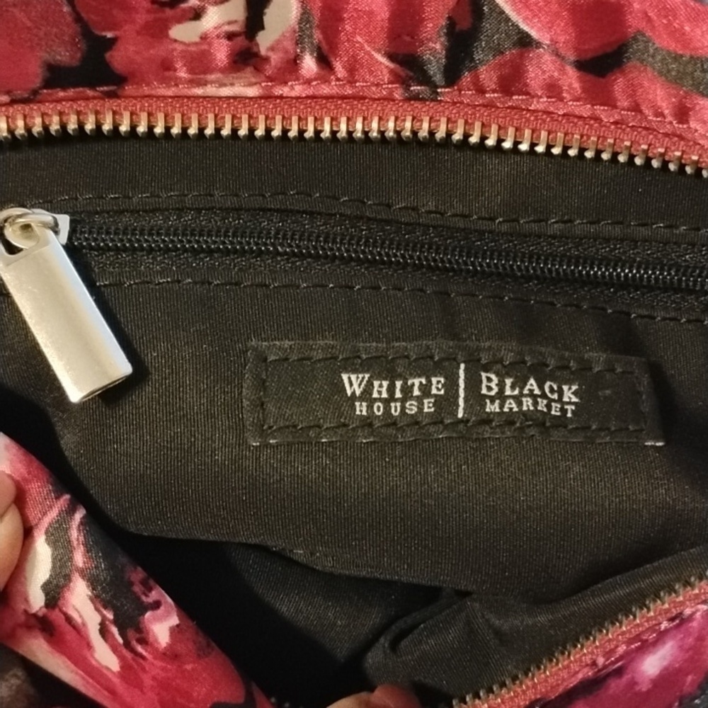 White House Black Market Satin Floral Pink Clutch Purse With Silver Chain Strap - Picture 5 of 9
